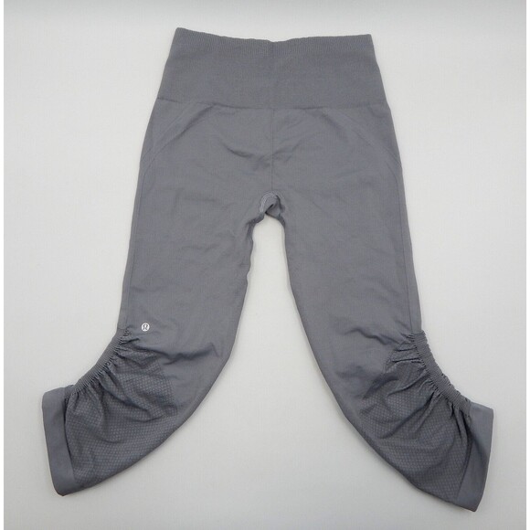 Lululemon In The Flow Crop Leggings Women's Gray Ruched Leg Capri Sz 4 - Picture 2 of 9